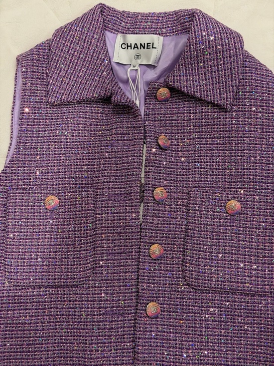 CHANEL Sweaters - CHANEL Style Lavender Purple Tweed Sleeveless Vest